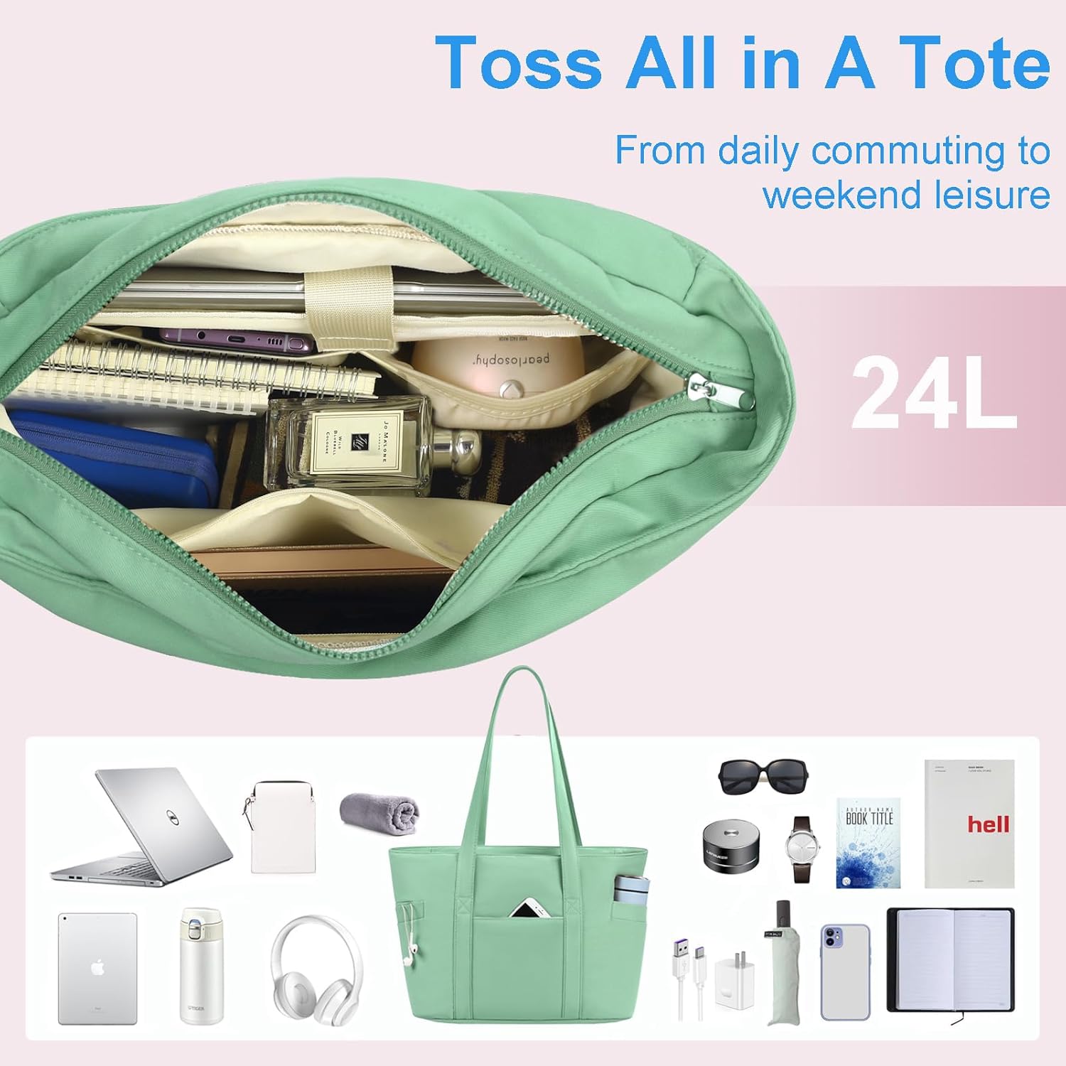 CTWWFS Tote Bag for Women, Travel Essentials Large Tote Bag with Zipper, Top Handle Handbag for Travel, Work - Image 3