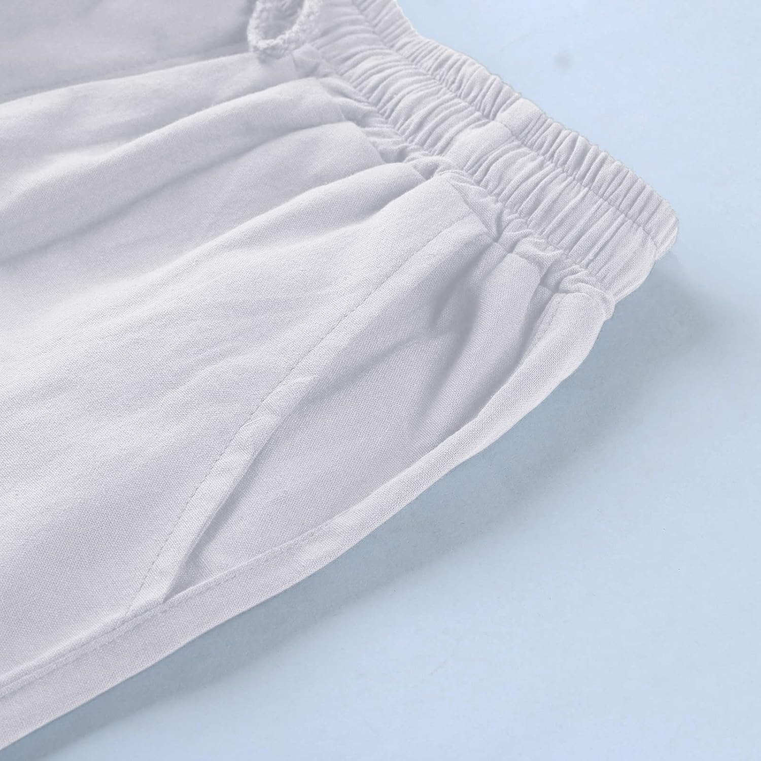 Mens Shorts Elastic Waist Cotton Linen Shorts Multi Pocket Tether Fitness Exercise Beach Pants Shorts Cargo