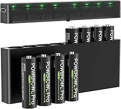 POWEROWL Rechargeable Lithium AA Batteries 8 Pack with Charger, 1.5V Stable Output 3000mWh for Blink Outdoor Camera with Lithium Charger Storage Box