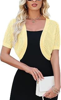 Womens Short Sleeve Shrug Cardigan Bolero Lightweight Open Front Knit Sweater Cardigans Shrug for Dress S-XXL