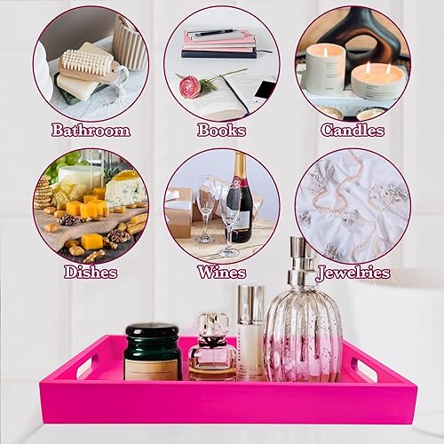 Miniatura 4 de VUMSUM Bandeja de madera para servir para desayuno, cena, bebidas, aperitivos, bandeja de servir con asas, ideal para comer, trabajar y almacenar,