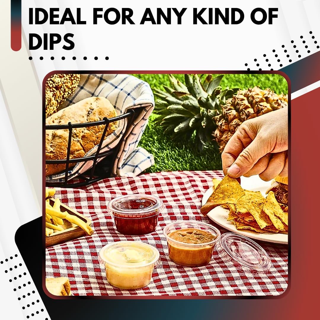 2 oz. Plastic Disposable Jello Shot Cups with Lids 100 Sets | Small Portion Containers, Salad Dressing Dipping Sauce Cups for Souffle, Condiment, Ramekins, and Portion Control image 5