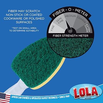 LOLA Dish Brush w/Soap Dispenser Wand, 12 Brushes w/Heads & 72 Refills, Absorbent Sponge Scrubber, No Leaking. Clean Dishes, Sinks and Cookware