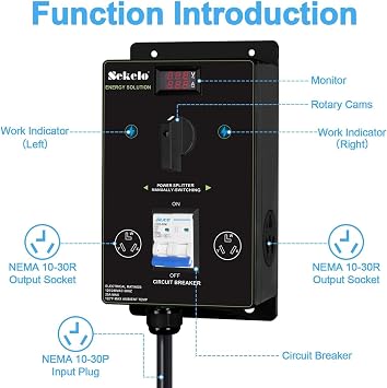 Manual EV Charging Switch for Dryer & EV, NEMA 10-30, 240V, 24A 5.76kW Max