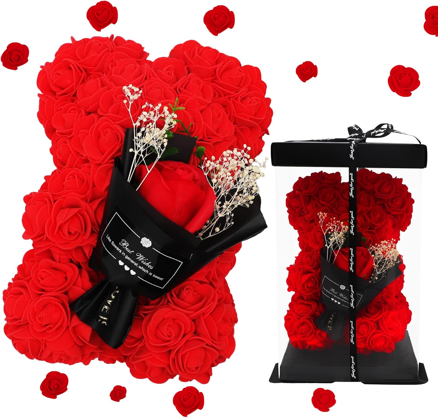 Ours En Roses Artificielles Avec Lumières LED - Cadeau Romantique Pour Femme, Fête Des Mères