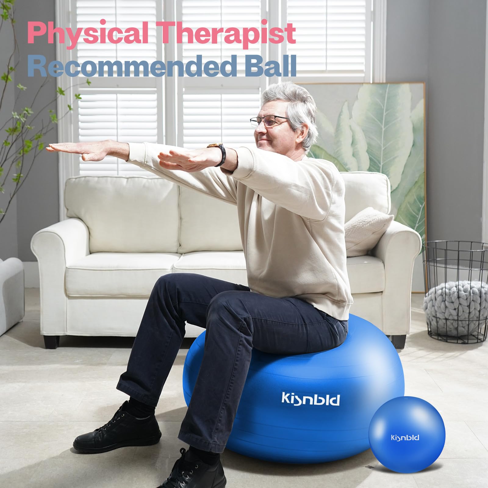 kisnbld Exercise Ball, Extra Thick Yoga Ball for Workout Pregnancy Stability, 4 Sizes Anti-Burst Balance Ball with Foot Pump - Heavy Duty Fitness Ball Chair for Office, Home & Gym 3