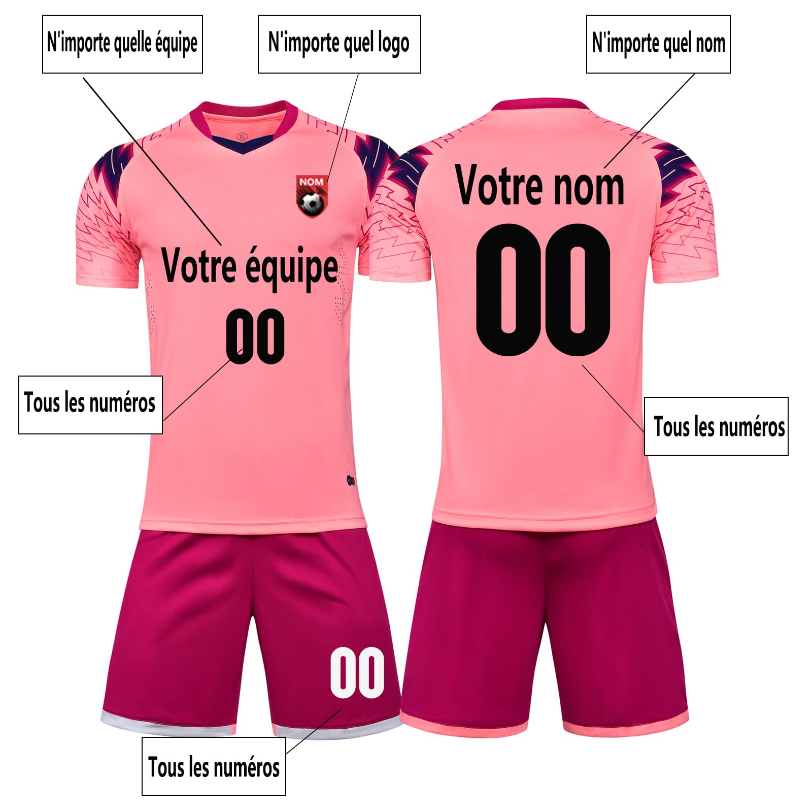 Maillot de Football personnalisé Maillot à Manches Courtes Respirant vêtements d'entraînement d'équipe équipe Enfants