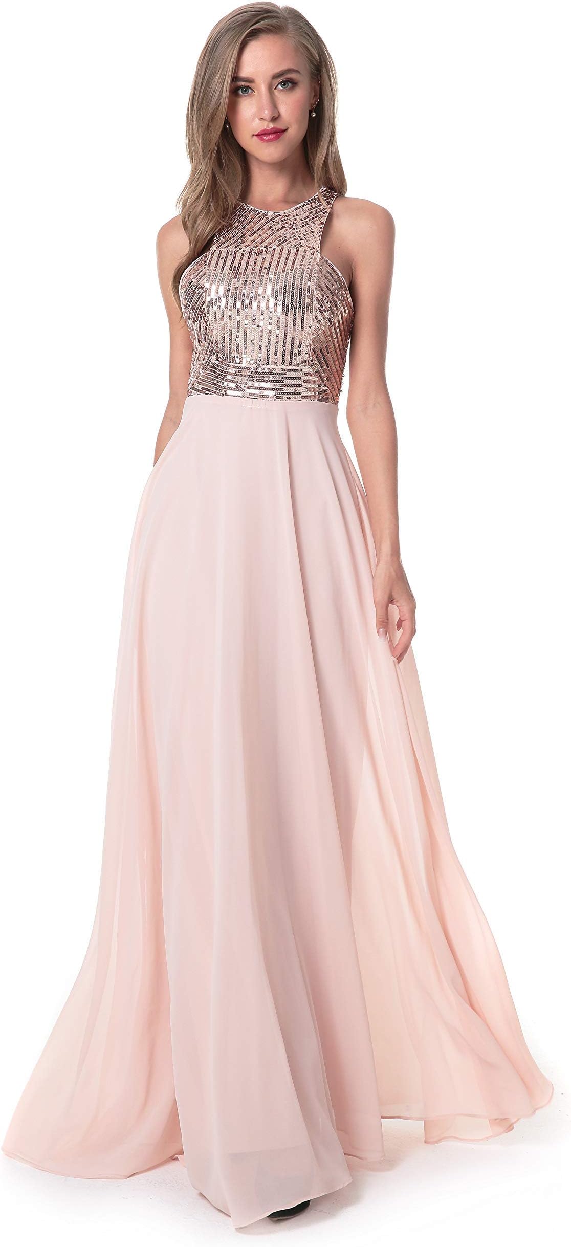 Women's Long Formal Sequin Chiffon Evening Prom Dress