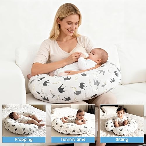 Miniatura 2 de babyboat Almohada de lactancia para lactancia materna transpirable con funda extraíble, almohada de alimentación blanca para la hora boca abajo y