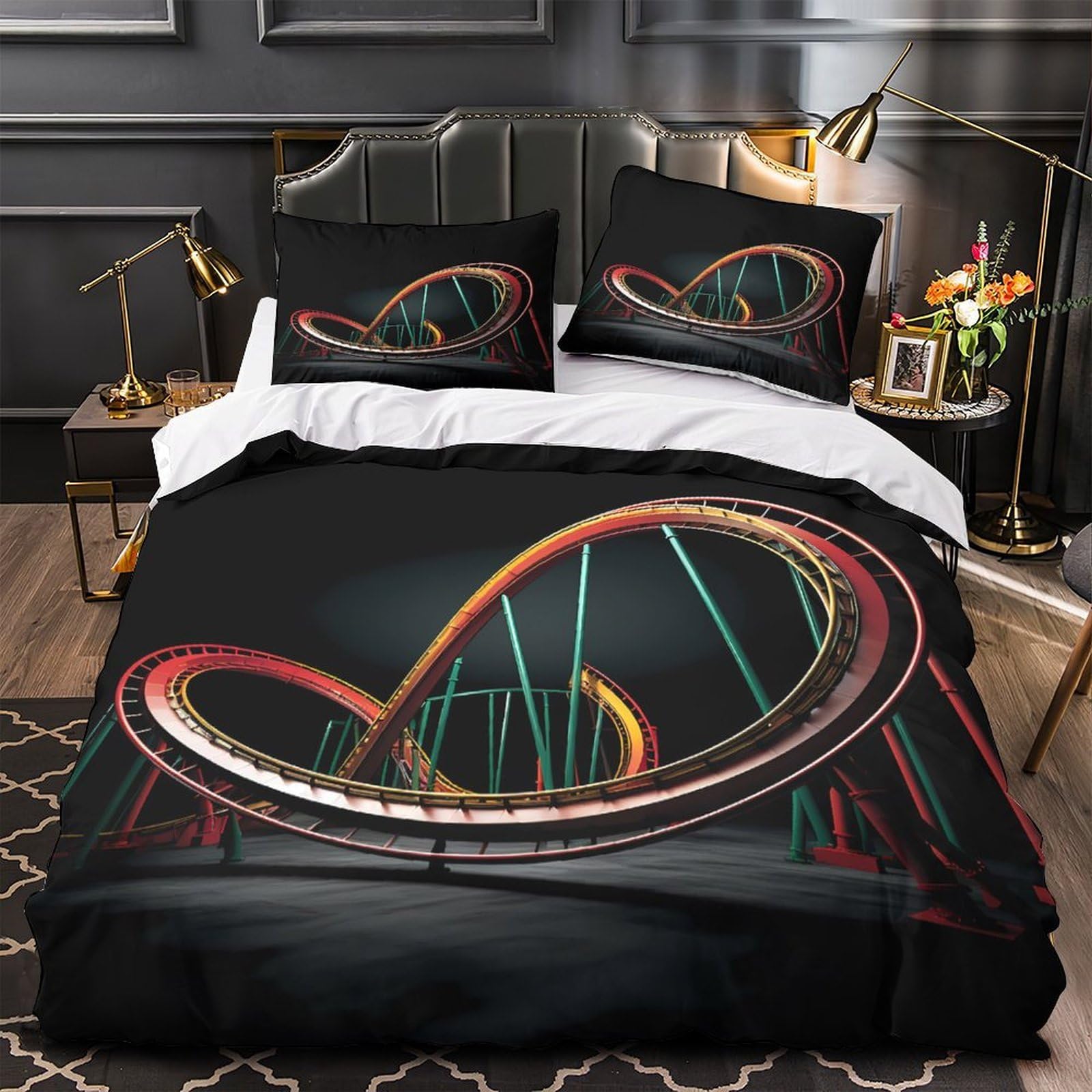 Parure de lit 260x220 coucher de soleil rétro microfibre 3D