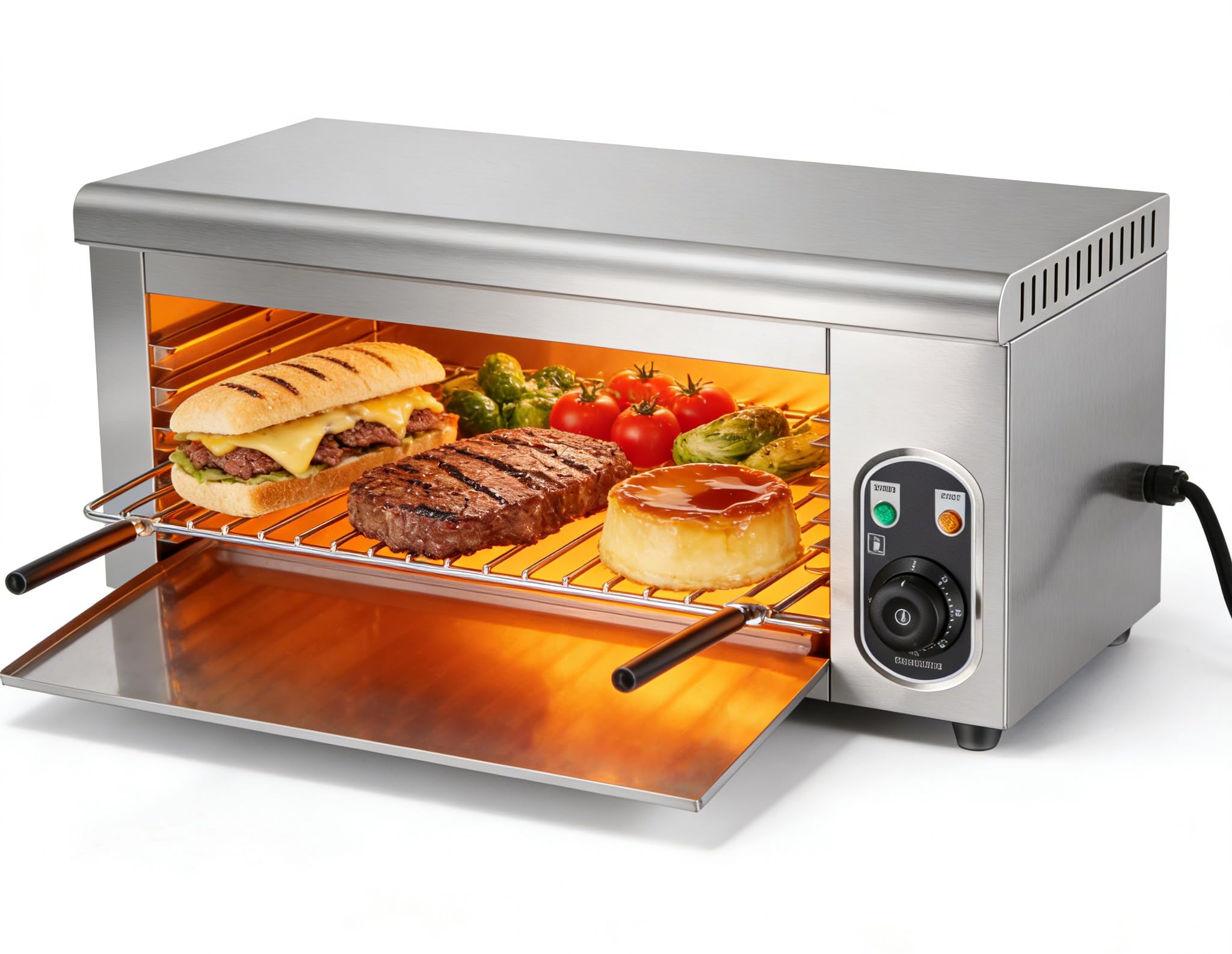 2000W Salamander Broiler, Electric Steak Broiler, Raclette Grill Cheese Melter Grill with Removable Plates, Stainless Steel Food Heater for Home Commercial, Wall Mount or Countertop, 50℃-300℃