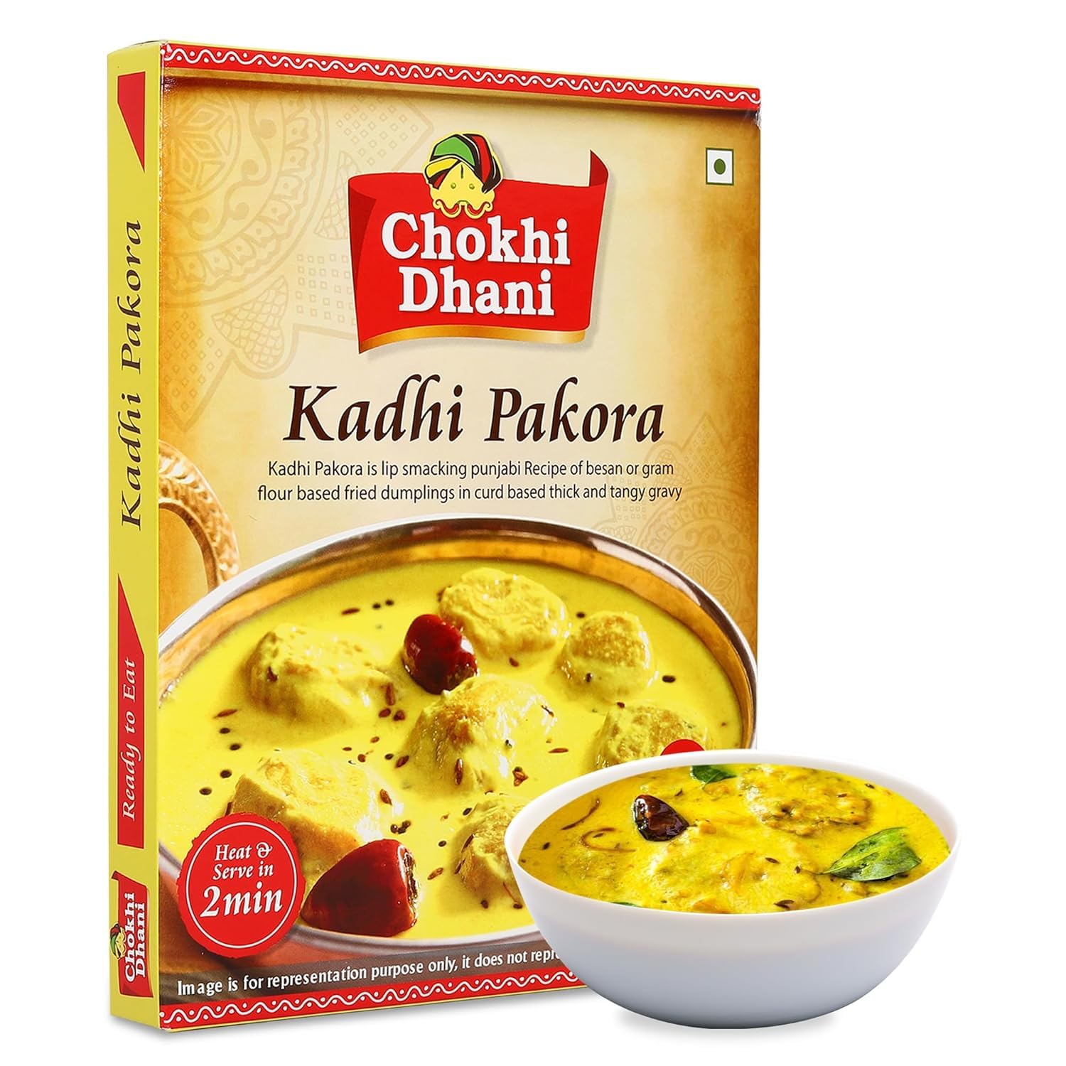 Chokhi Dhani Kadhi Pakora – Ready to Eat Indian Curry Meal | Just Heat & Eat | Authentic Kadhi Pakoda with Gram Flour Dumplings | Microwavable Pack | 300g (Pack of 1)