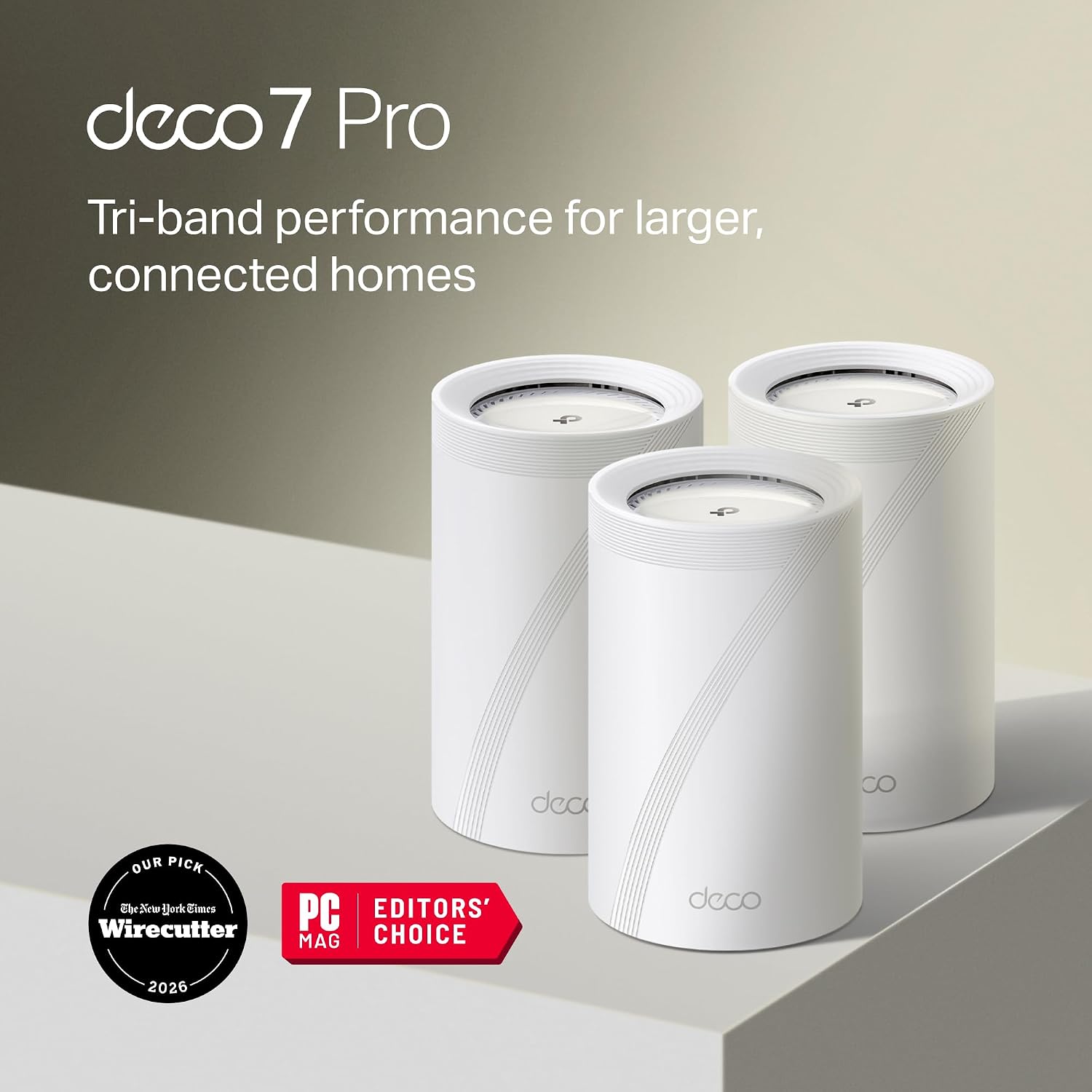 Deco 7 Pro Tri-Band WiFi 7 BE10000 Whole Home Mesh System 6-Stream 10 Gbps | 4 x 2.5G Ports Wired Backhaul, 4 x Smart Internal Antennas, Up to 7,600 Sq.ft, VPN, HomeShield, AI-Roaming (BE63 3-Pack)