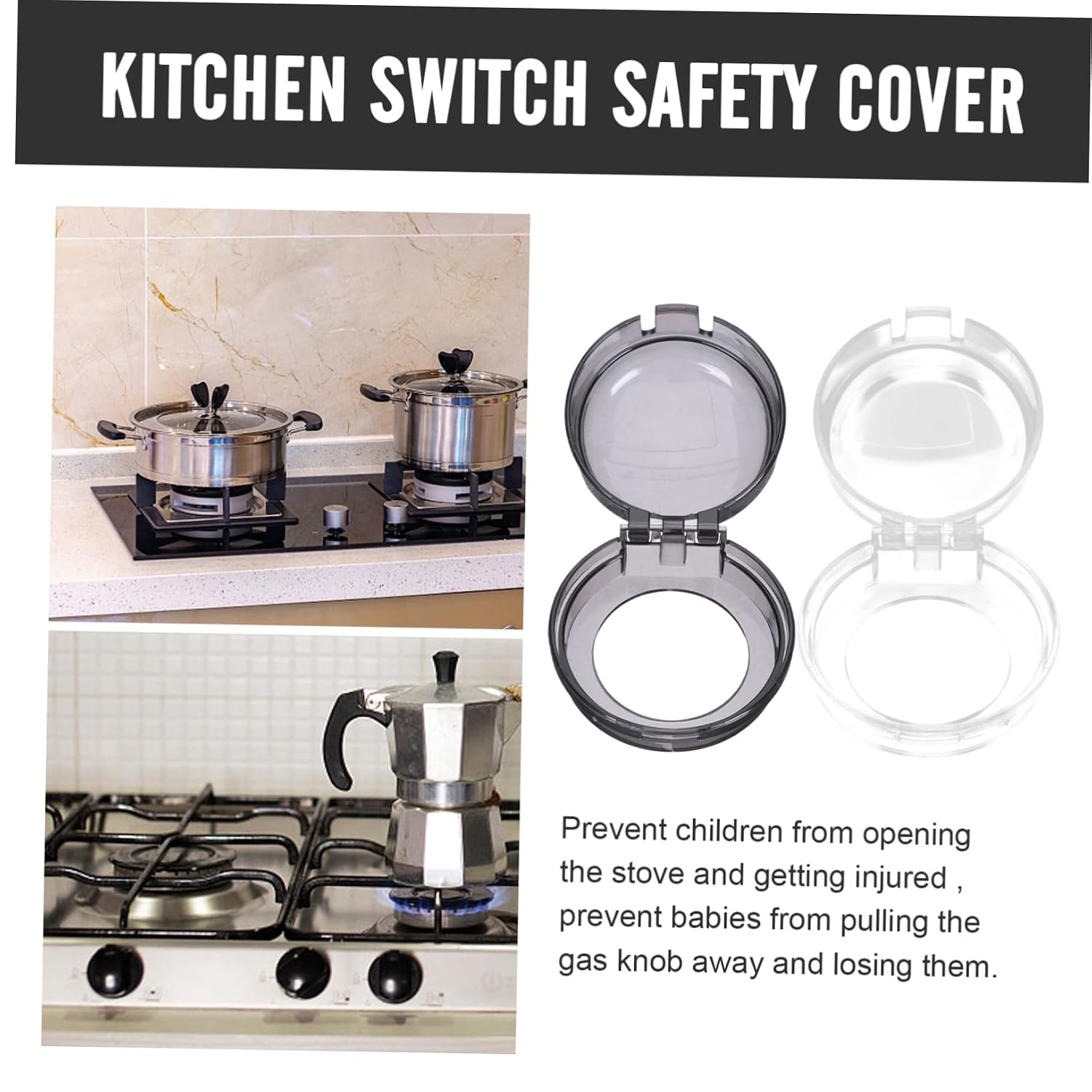 4Pcs Gas Stove Knob Covers Lock Kitchen Safety Guard Easy One Hand Access Translucent Design from Turning Knobs