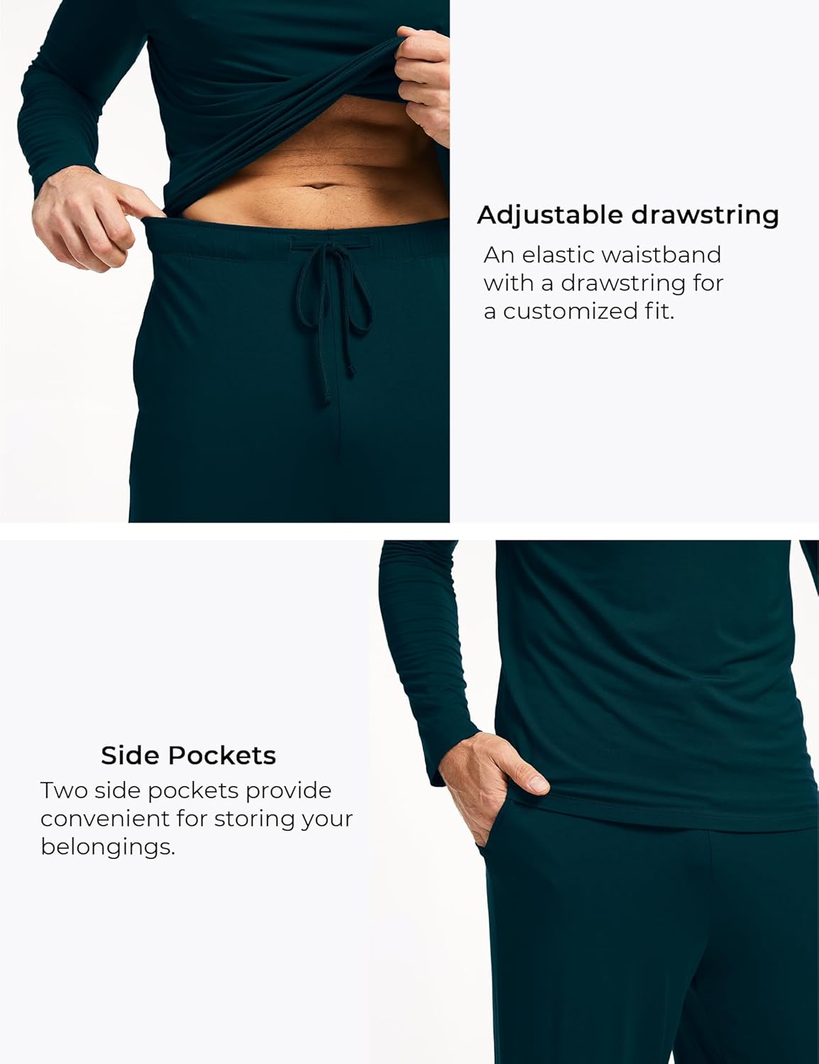 GYS Bamboo Viscose Men's Pajama Sets Long Sleeve Plaid Loungewear Sets with Pockets - Image 5