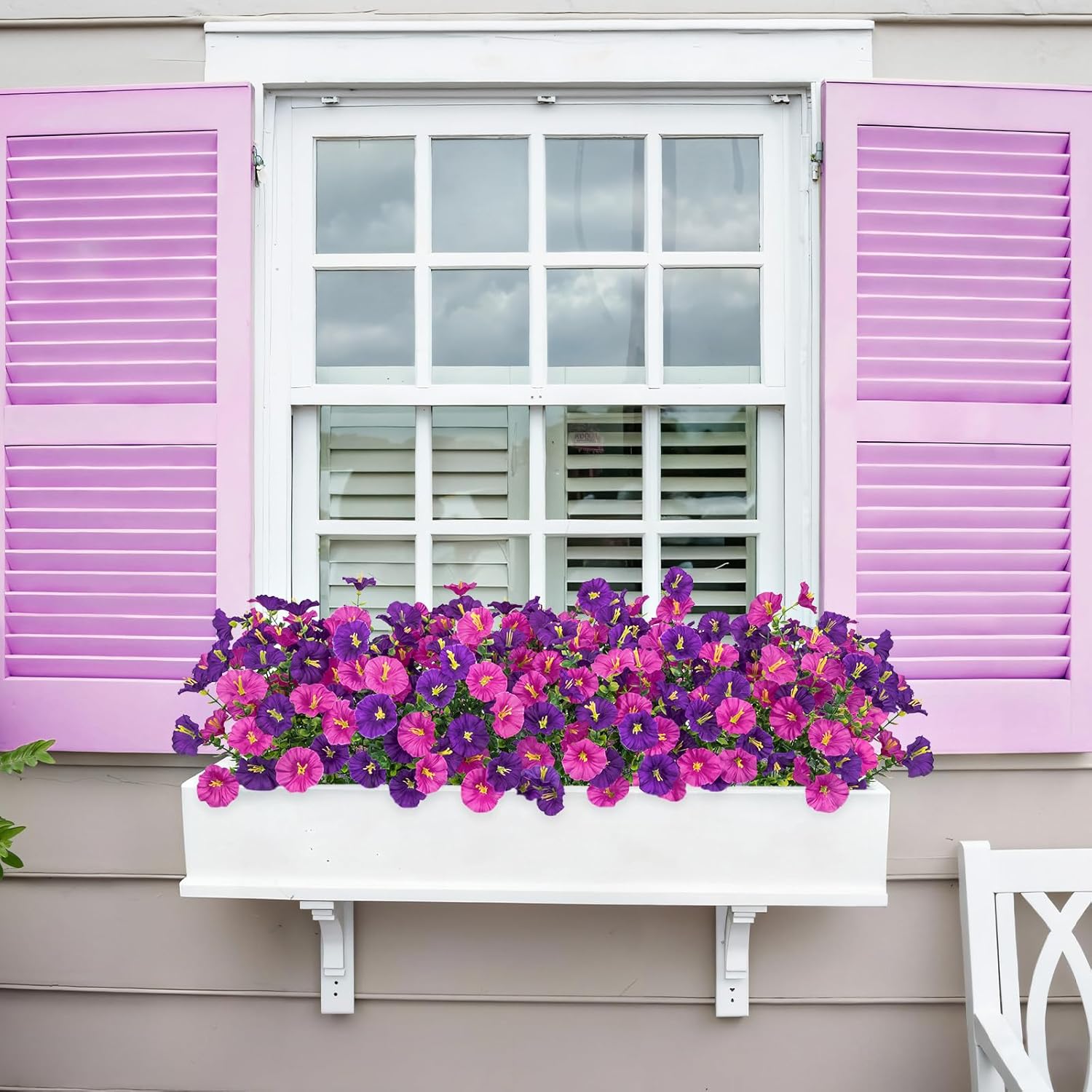 Artificial Flowers for Outdoors, 16 Bundles Mix Color Silk Fake Flowers Morning Glory UV Resistant Eucalyptus Plants Faux Petunias Plants for Porch Garden Planters Window Box Outside Indoor Decor - Image 5