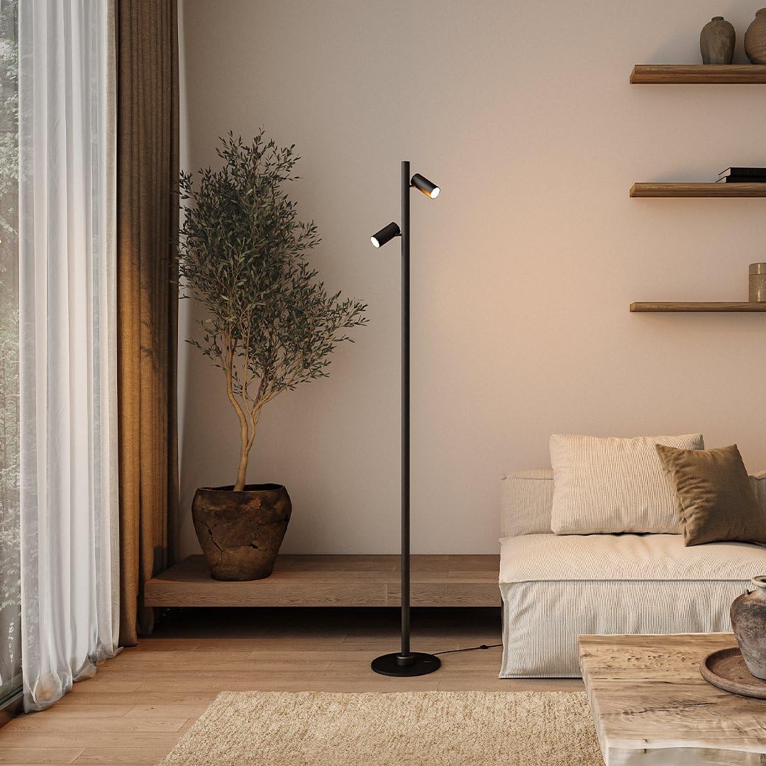 NEONA ARCA LED Stehleuchte Schwarz mit Spot und Beam, Magnetisches Schienensystem Click and Connect warmweiß 2700K Modular Erweiterbar (Schwarz)
