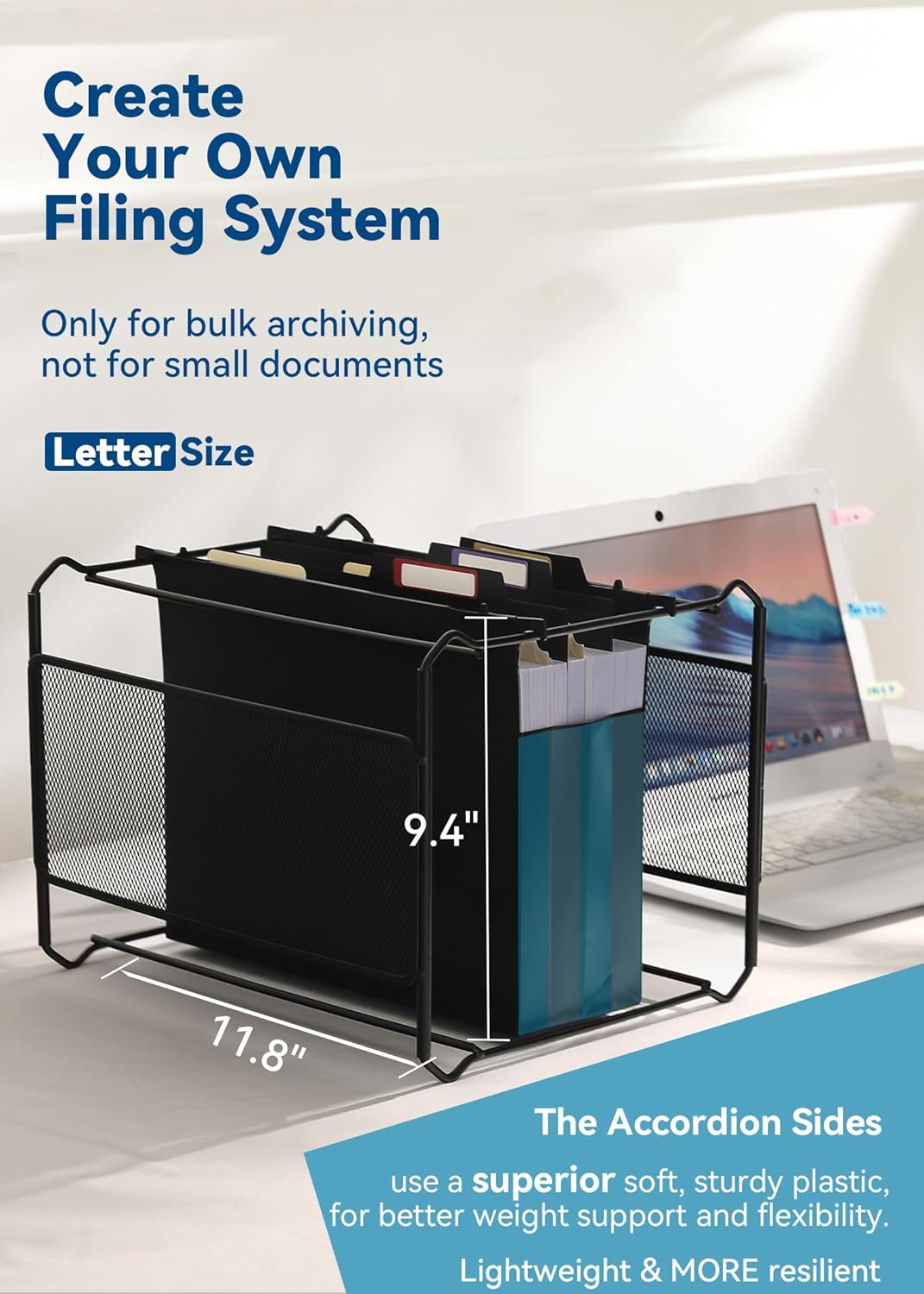 SortRax Plastic High Capacity Hanging File Folders, 4" Expansion for Bulky Documents, Side-Sealed Accordion Pocket, Supports Heavy Files, Letter Size, Movable Dividers, Insertable Tabs, 6 Pack