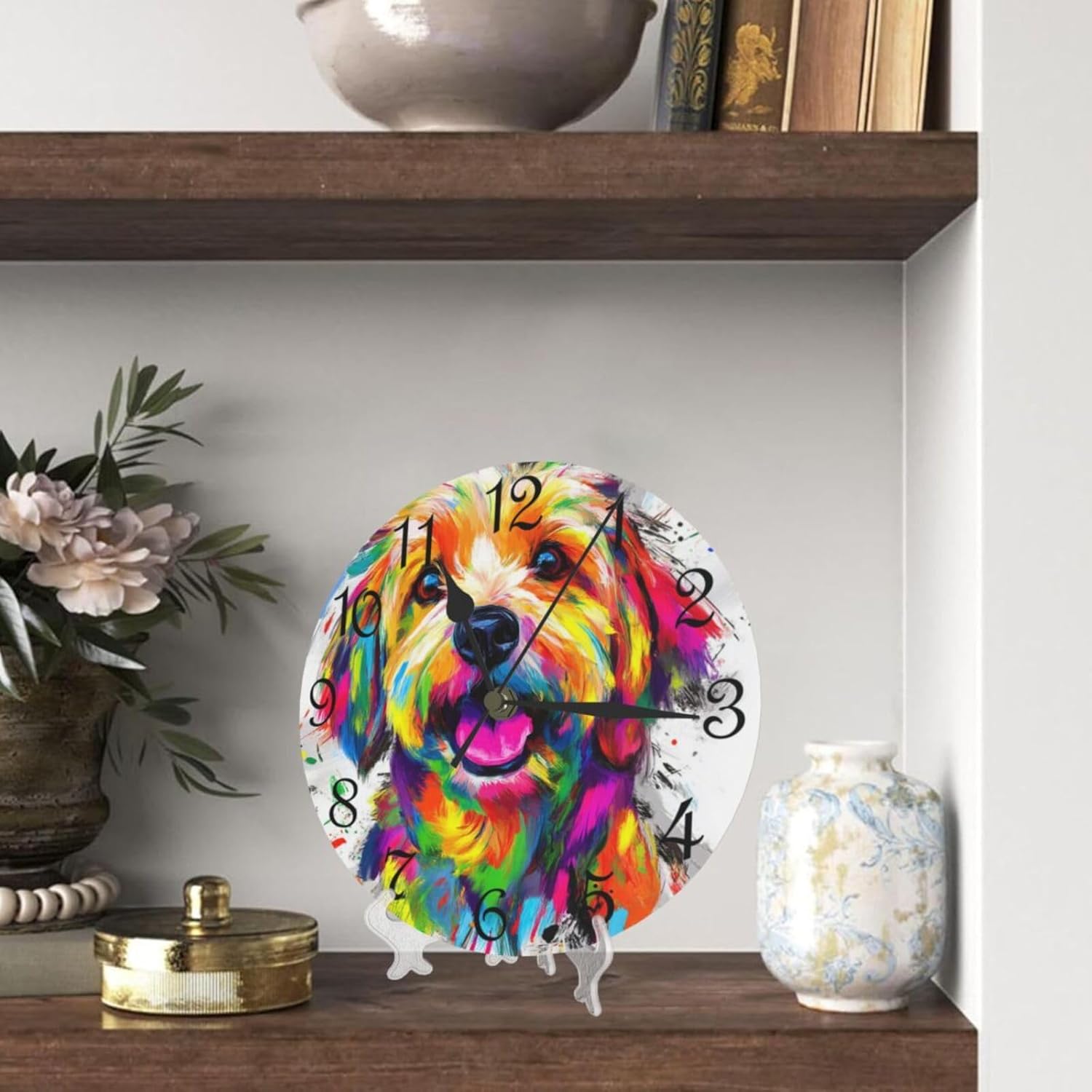 Wall Clock Dog Theme,Silent Non-Ticking Battery Operated 10 Inch,Rainbow Pets Style，Home Decor for Living Room, Kitchen, Bedroom, and Office,Multicolor