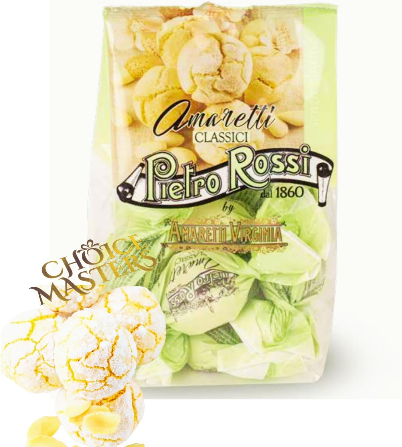 Amaretti Gift | Traditional Soft Amaretti Macaroon Biscuits | Classic Authentic Italian | Individually Wrapped In a Green Window Gift Bag | Pietro Rossi 180 g