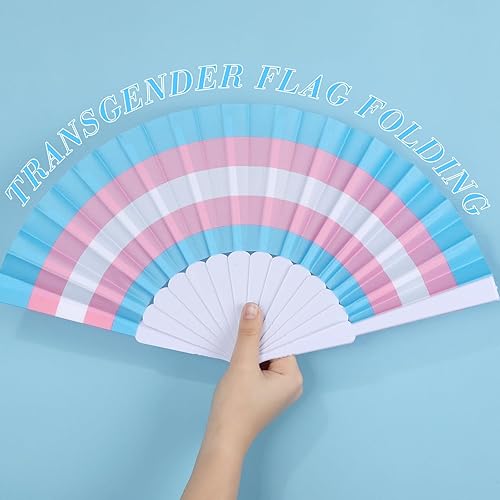 Miniatura 6 de Kigley 48 abanicos plegables de arco iris para fanáticos de la bandera transgénero, abanicos de mano LGBT, abanico de mano colorido del orgullo para