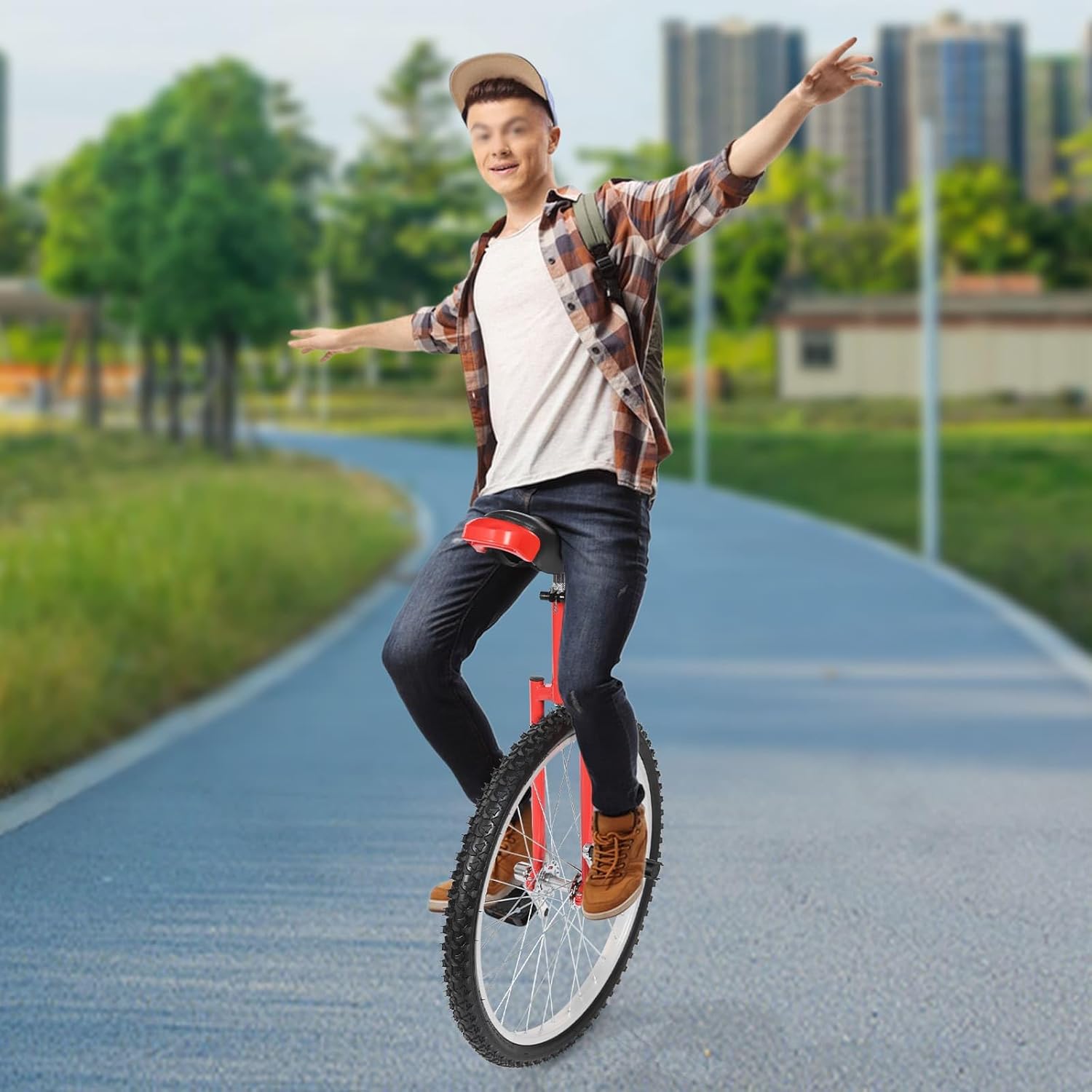 24 Inch Unicycle, One Wheel Bike for Adults, Outdoor Wheel Unicycle with Lightweight Alloy Rim & Steel Frame, Adjustable Height 36"-40", for Fitness Exercise Cycling Balance Training