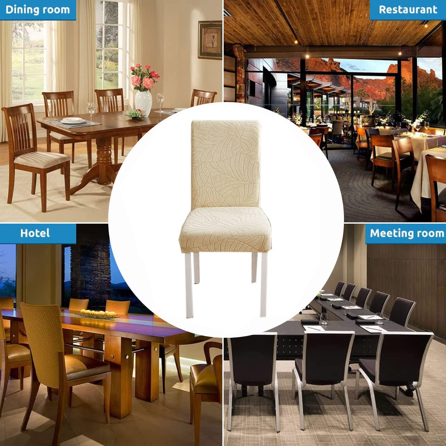 YOPOIY Water Resistant Kitchen Chair Slipcovers, Jacquard Patterned Dining Room Chair Covers 2 4 6 PCS Parsons Chair Covers Protector for Livining Room Home Decor-Beige-2 Pack