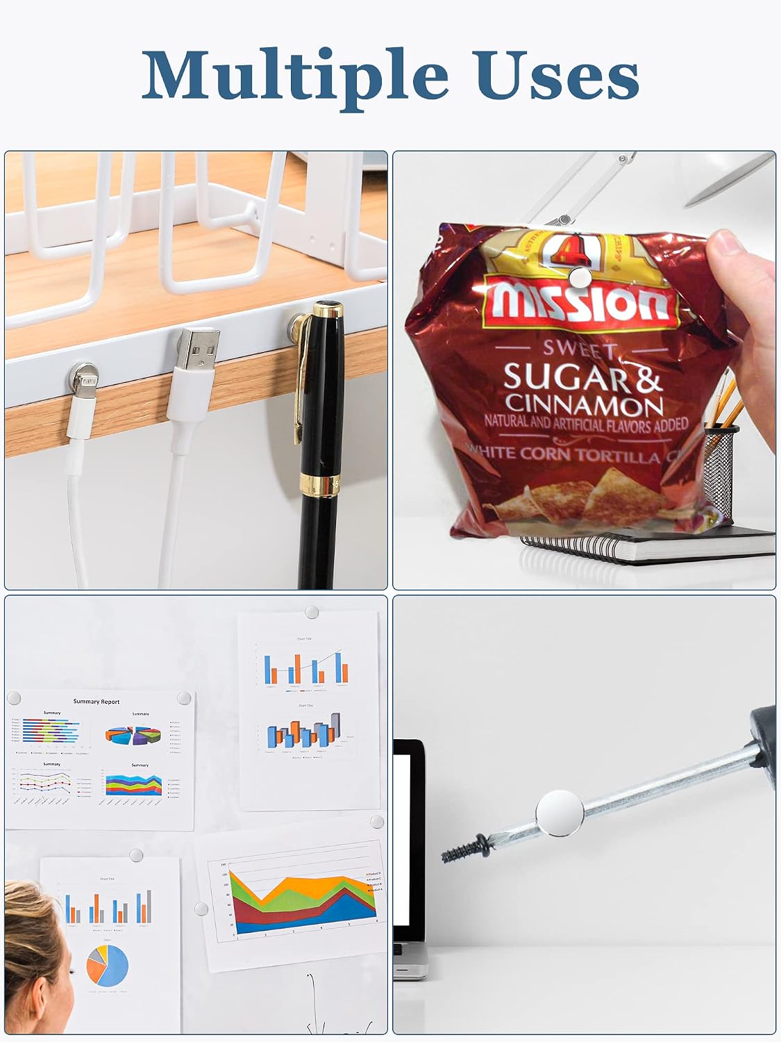 SMARTAKE 100 Pcs Refrigerator Magnets, 10x2.3mm Small Round Fridge Magnets, Multi-Use Premium Neodymium Office Magnets for Fridge, Whiteboard, Billboard in Home, Kitchen, Office and School (Silver)