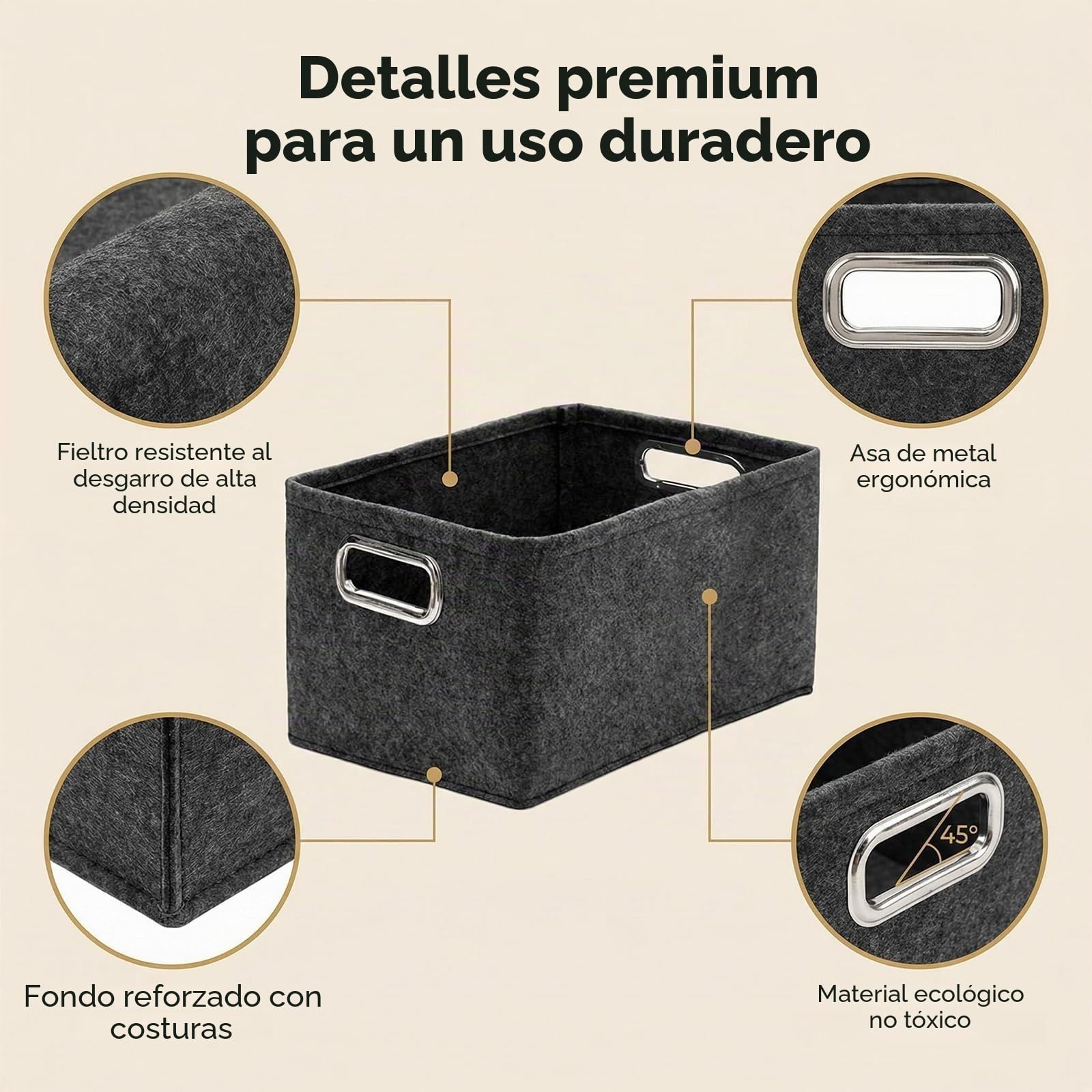 Cesta de fieltro de almacenamiento plegable, 30 x 20 x 20 cm, 2 piezas, color negro, ideal para hogar y oficina