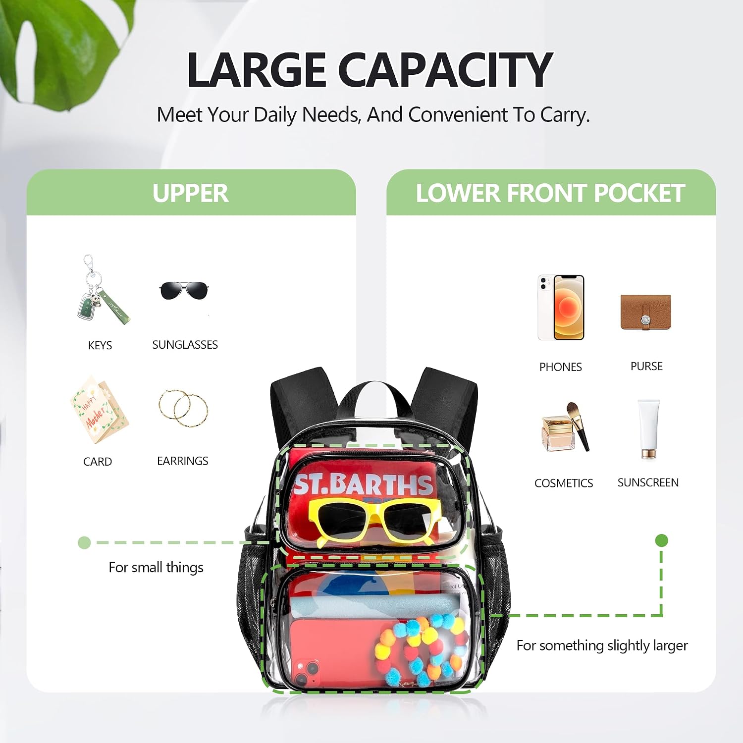  Clear Backpack Stadium Approved 12x10x6, Transparent Bag thumbnail