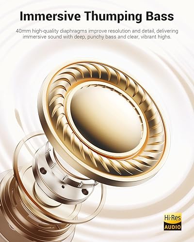 Miniatura 5 de Wentronic Y01 - Auriculares inalámbricos con cancelación de ruido Bluetooth 5.3, sobre la oreja, con micrófono, audio de alta resolución, 48 horas