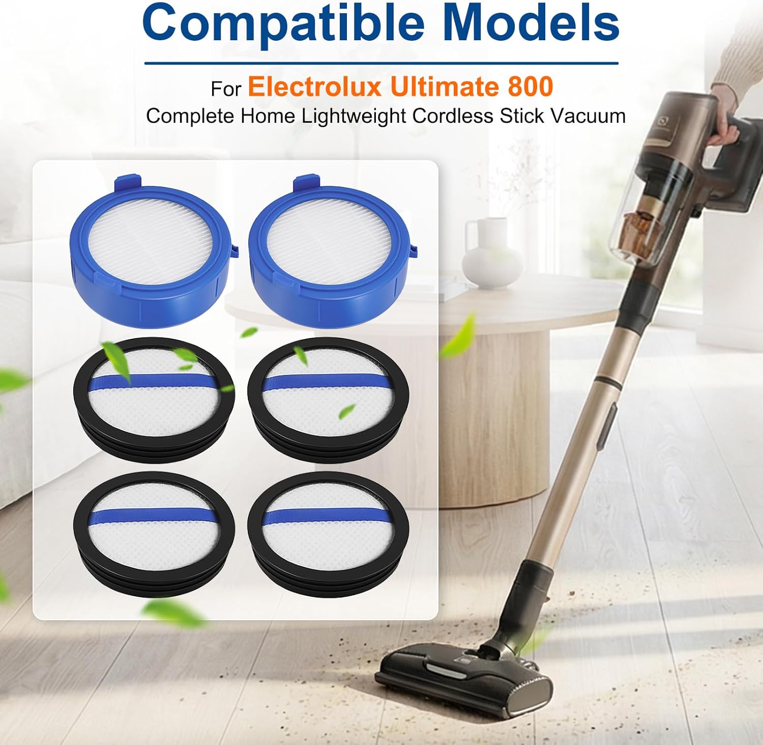 Filter for Electrolux Ultimate 800 Complete Home Lightweight Cordless Stick Vacuum, 2 HEPA Filter & 4 Foam Filters