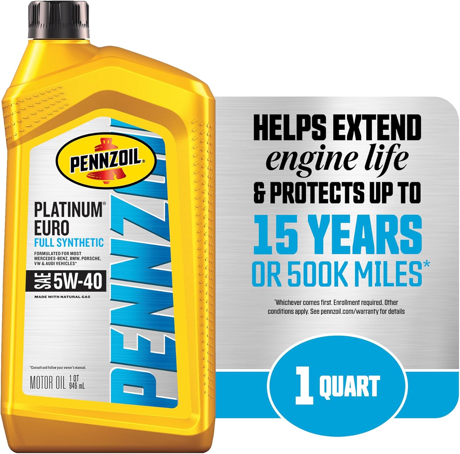 Pennzoil Platinum Euro Full Synthetic 5W-40 Motor Oil, 1 Quart (6 Pack) - Image 3