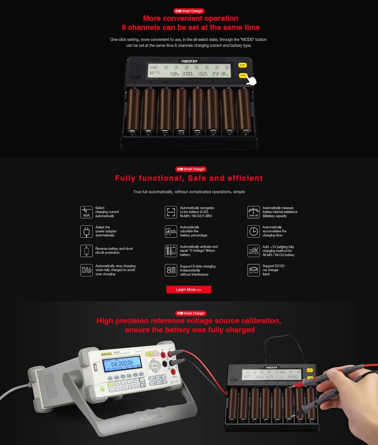 LGIDTECH C8 8 Slot Battery Charger with LCD Display,Compatible with Li-ion(4.20V/4.35V)/IMR/INR/ICR/LiFePO4