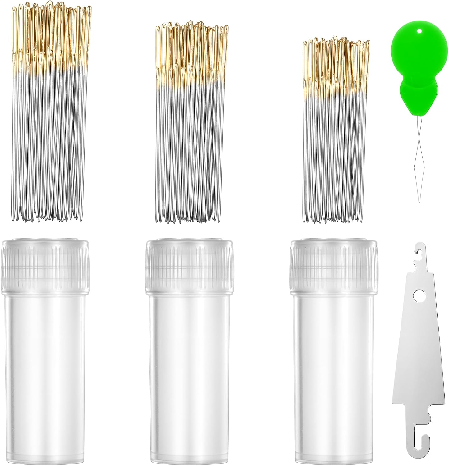 90 Pcs Stainless Steel Embroidery Needles with 2 Needle Threaders Size 22/24/26 Cross Stitch Needles Golden Color Large Eye Hand Sewing Needle for Hand Sewing DIY Craft
