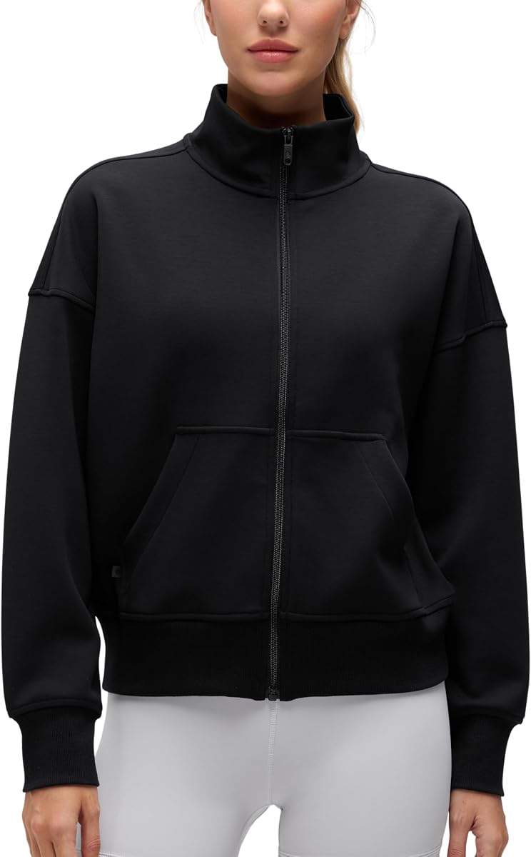 CRZ YOGA SoftAura Sudaderas con cremallera completa | Textura melocotón-fuzz, casual, ajuste clásico, bolsillos, cuello embudo, sudaderas para mujer
