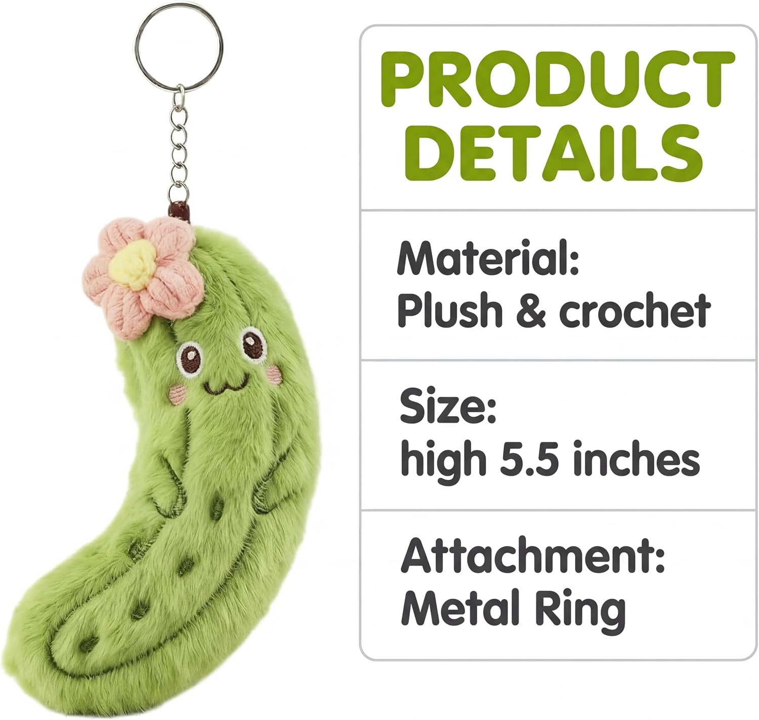 Aoekaff Funny Plush Pickle Keychain Soft Cucumber Charm for Adults Quirky Desk Pet Stress Relief Fidget Unique Novelty Gift for Coworkers Friends & Pickle Lovers