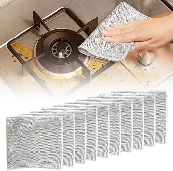 Multipurpose Wire Dishwashing Rags for Wet and Dry, 2024 New Double Layer Wire Cleaning Cloths Reusable Scrubbing Pads, Non-Scratch Wire Dishcloth Clean Dish Cloths for Kitchen Cleaning 10 PCs
