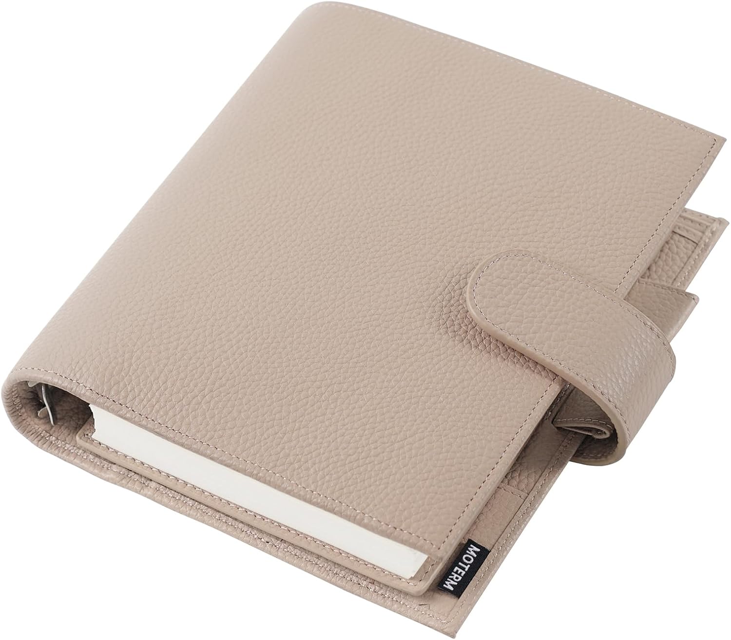 Moterm Personal-Wide Luxe Rings Planner - Genuine Leather Binder Organizer (Pebbled-Taupe, 30mm Ring)