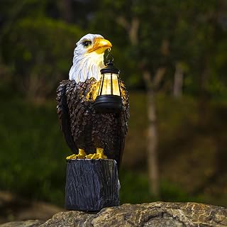 Solar Bald Eagle Garden Statue – Large Outdoor Patriotic Eagle Decor with Light, Yard & Lawn Figurine, Bald Eagle Gift for Men