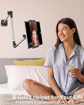 Aluminum Tablet Wall Mount Holder - 35 Inch Foldable Arm Tablet Stand for Wall, 360 Adjustable Webcam Camera Clip, for iPad Pro Air Mini, Galaxy Tabs, Z Fold, Fire HD, iPhone, 4.7-13 Devices