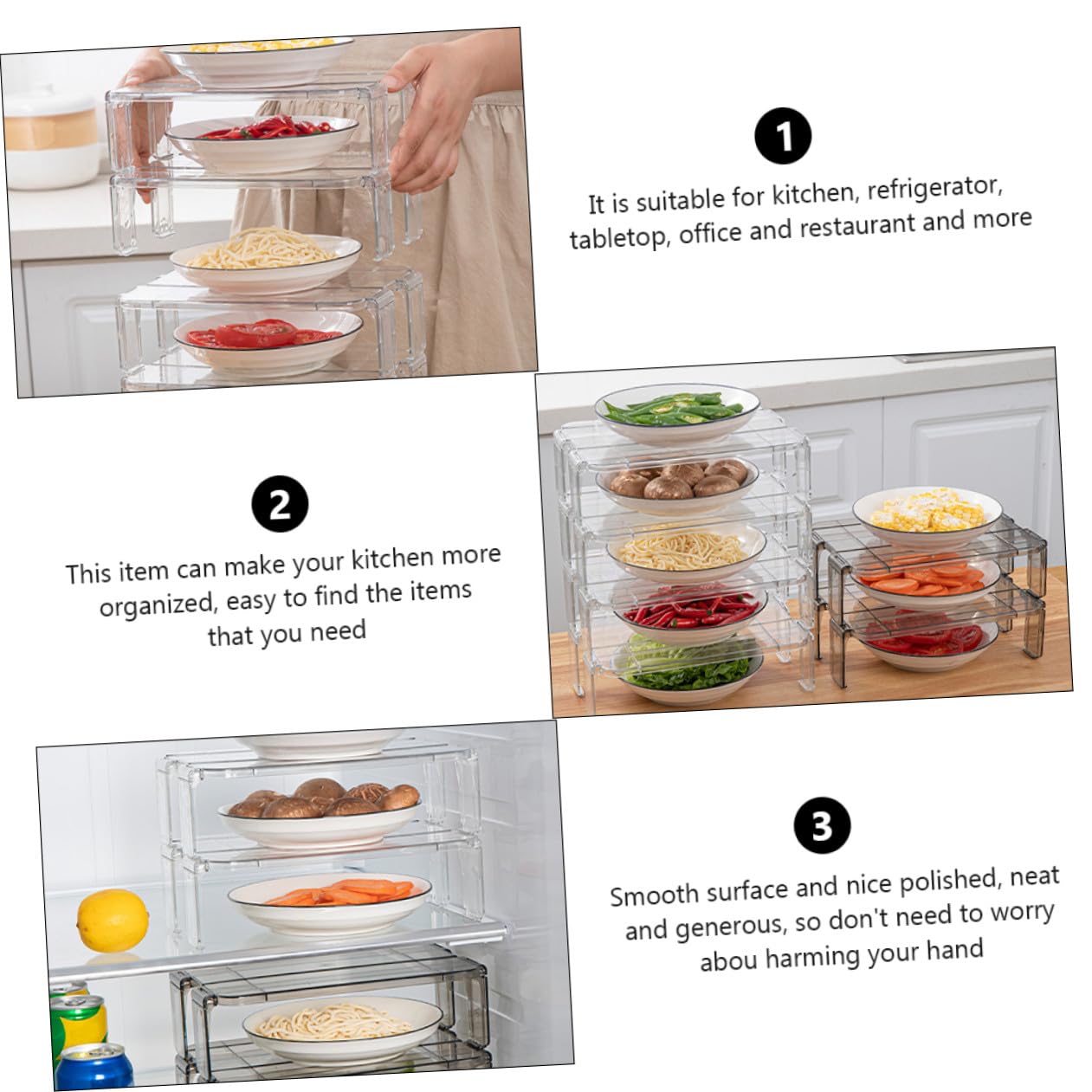 2pezzi Ripiani Trasparenti Impilabili Per Frigorifero Organizer Rimovibili Per Cucina e Ufficio Struttura Flessibile Per Riporre Alimenti e Accessori Facile Da Installare e Pulire