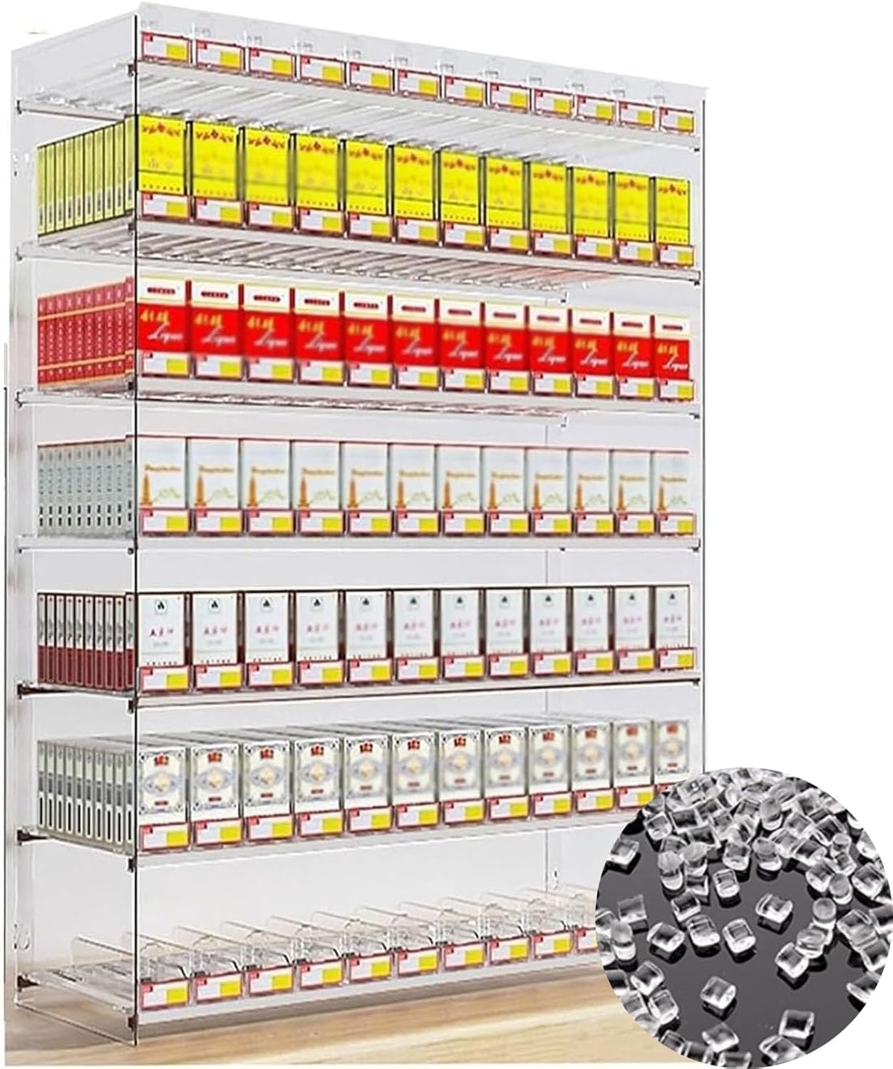 Auto Cigarette Pusher Cigarette Display Holder Cigarette Organizer Shelf for Supermarket Store Counter Retailsacrylic Wall Mounted Display Storage Rack(Size:38.5x29x35.1cm,Color:Clear)