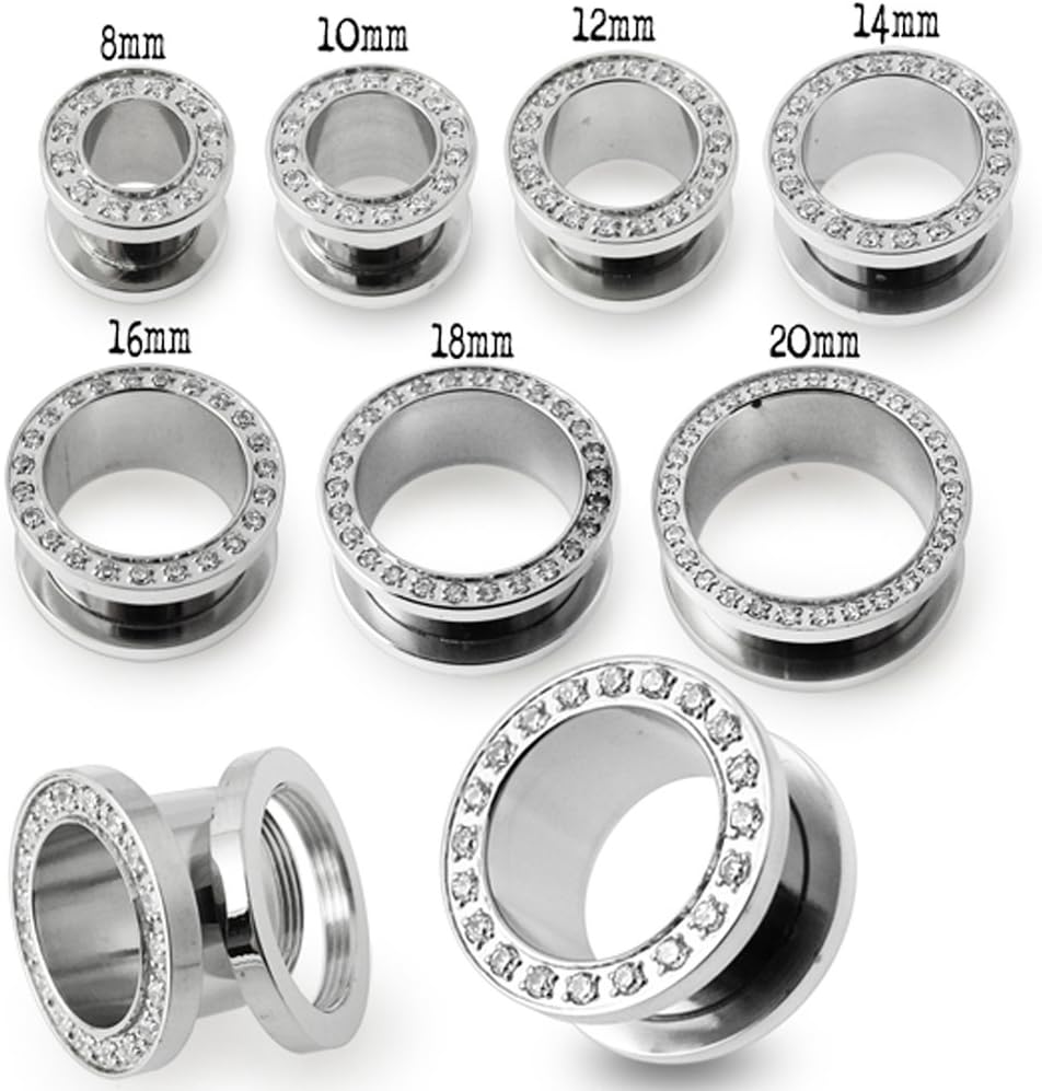 Micro Setting Cz Stones Surgical Steel Flesh Tunnel Gauge Ear Piercing Body Jewelry