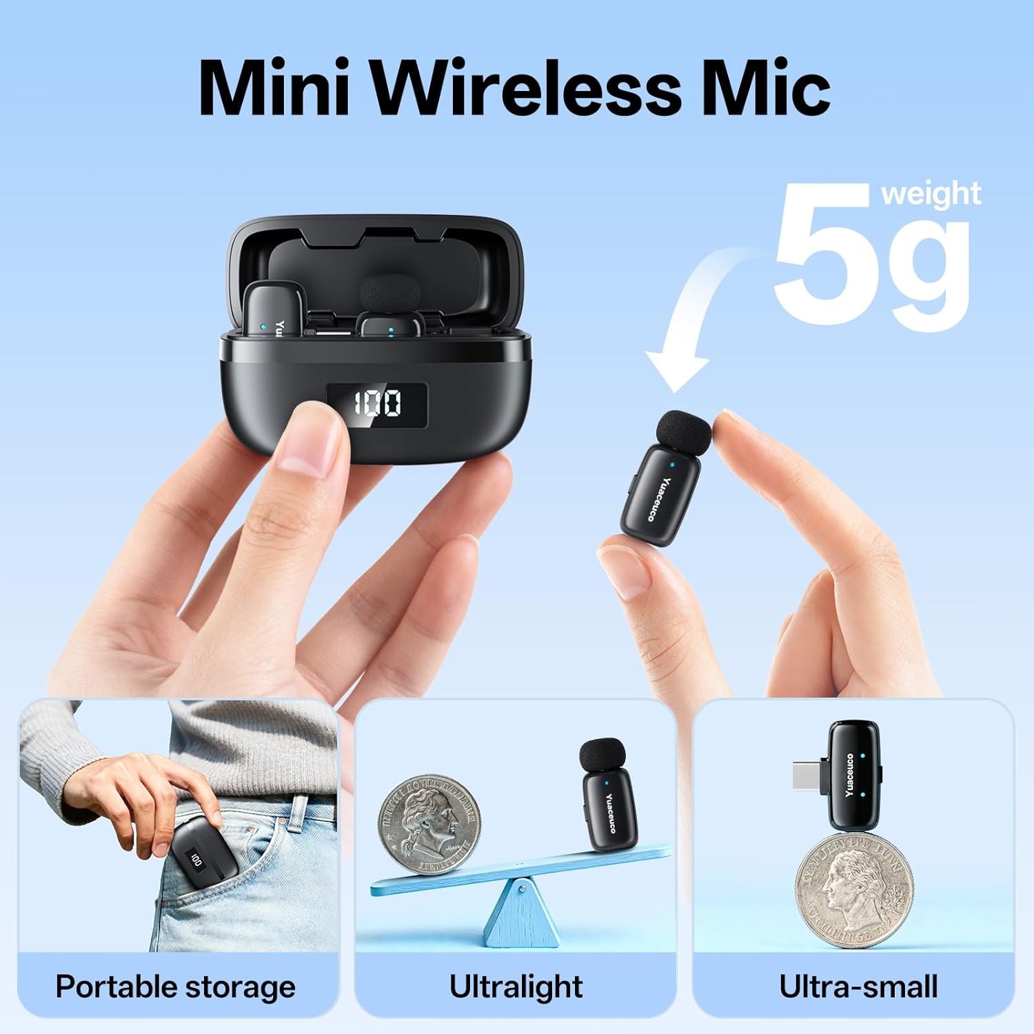 Mini Wireless Lavalier Microphone for iPhone ipad Android, Noise Reduction and Mute, 33h Charging Case, AI Voice Changer, 131FT Range, Mini Lapel Mic for Video Recording, Vlogging, YouTube - Image 2