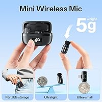 Vista 2 de Mini Wireless Lavalier Microphone for iPhone ipad Android, Noise Reduction and Mute, 33h Charging Case, AI Voice Changer, 131FT Range, Mini Lapel
