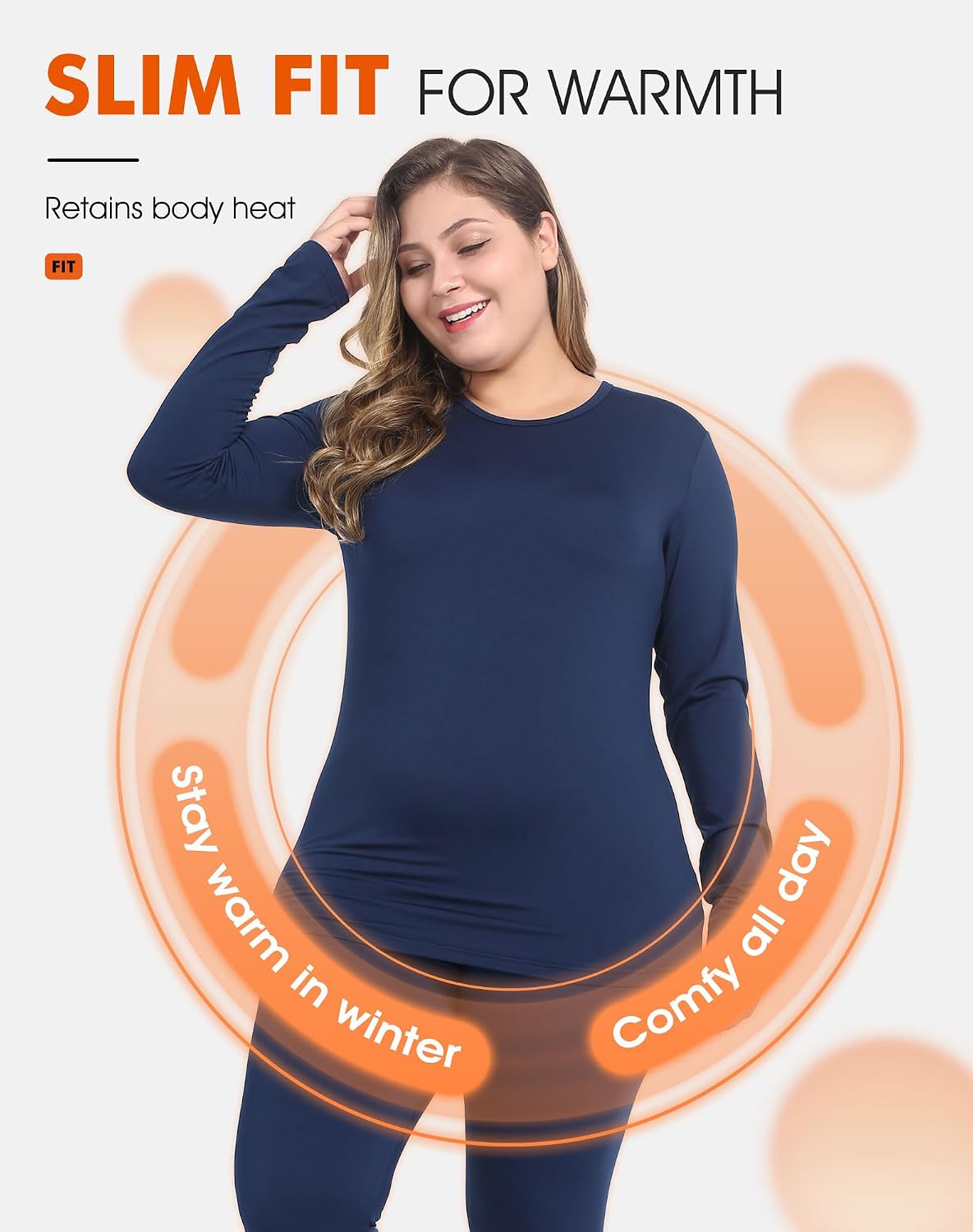 Plus Size Thermal Top for Women Long Sleeve Thermal Shirt Fleece Lined Long Johns Base Layer