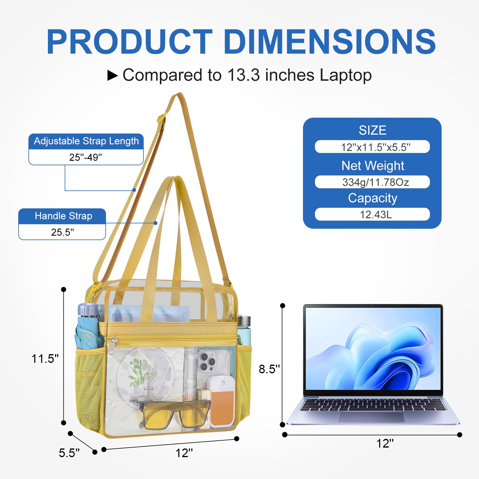 USPECLARE Transparente Tasche für Stadionveranstaltungen, transparente Tasche für Arbeit, Sport, Spiele, Konzerte, Reisen, Fitnessstudio