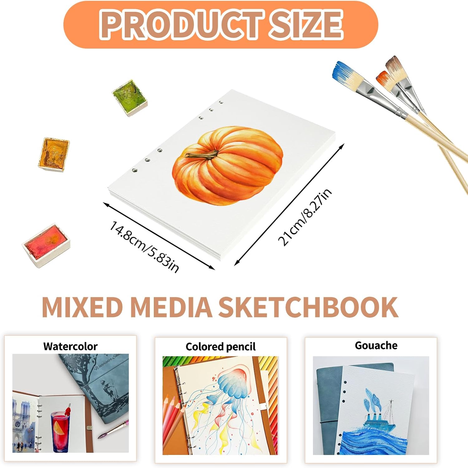 Watercolor Sketchbook, Leather Watercolor Journal, 9.06"x6.69", 140LB/300GSM, 24 Sheets, 48 Pages, 100% Cotton Watercolor Paper, Watercolor Book for Adults, Artists, Students (Blue)