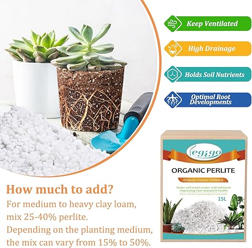 Miniatura 30 de Legigo 6 cuartos de galón de perlita hortícola orgánica para plantas de interior - Acondicionador natural para suelos hortícolas para mejorar